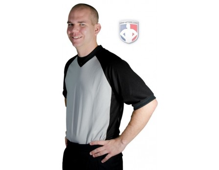 BK-207 Smitty Grey V-Neck Referee Shirt With Black Raglan Sleeves and 3" Side Panel