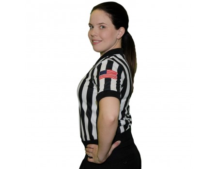 USA211 Smitty Dye Sublimated Women's 1" Stripe V-Neck Referee Shirt with USA FLAG
