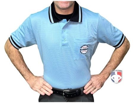 New York State Baseball Umpires Association (NYSBUA) Short Sleeve Umpire Shirt - Powder Blue with Black Collar