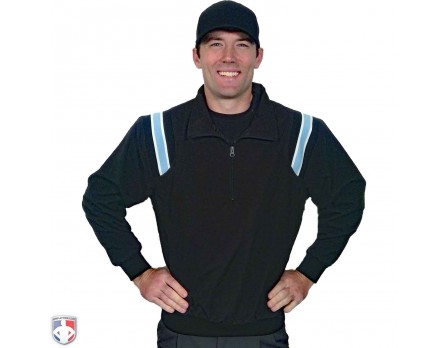 S320-BKPB Smitty Traditional Half-Zip Umpire Jacket - Black and Powder Blue Front View