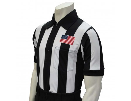 USA109-Smitty 2 1/4" Stripe Short Sleeve Football Referee Shirt with CHEST USA FLAG Front