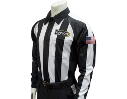 USA156LA - Smitty 2 1/4" Stripe Long Sleeve Football Referee Shirt With Sleeve USA Flag - Louisiana HS Approved