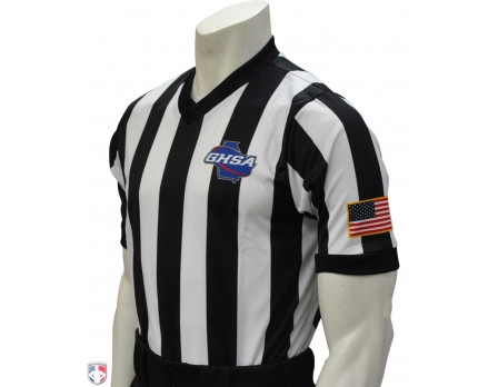 USA220GA-Georgia (GHSA) Men's 2" Stripe V-Neck Basketball Referee Shirt