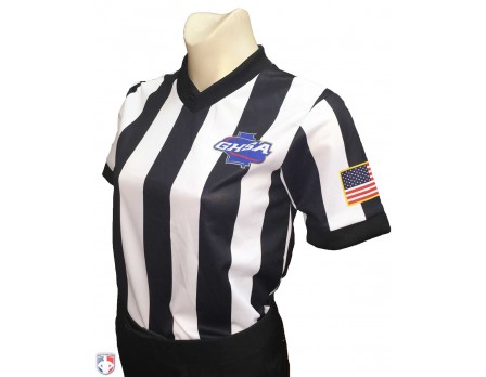 USA221GA-Georgia (GHSA) Women's 2" Stripe V-Neck Basketball Referee Shirt