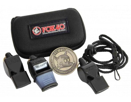 Fox 40 3-Pack Referee Whistle Kit With Lanyard, Flip Coin and Case