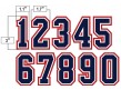 N3-SUB-NWR 3" Precision Cut Umpire Numbers - Navy on White on Red