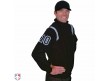 S330-BK/PB Smitty Major League Style Fleece Lined Umpire Jacket - Black and Polo Blue Front Angled View with Black on Light Blue on White Precision-Cut Numbers