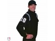S330-BK/PB Smitty Major League Style Fleece Lined Umpire Jacket - Black and Polo Blue Front Angled View with White on Black on White Precision-Cut Numbers