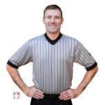 Smitty Body Flex Grey V-Neck Referee Shirt with Black Pinstripes and USA FLAG