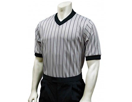 BK-GV Smitty Grey V-Neck Referee Shirt with Black Pinstripes Front View