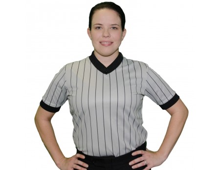 BK-215 Smitty Women's Grey V-Neck Performance Mesh Referee Shirt with Black Pinstripes