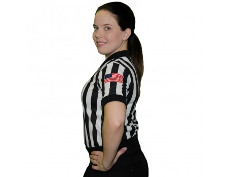 Smitty Dye Sublimated Women's 1" Stripe V-Neck Referee Shirt with USA FLAG