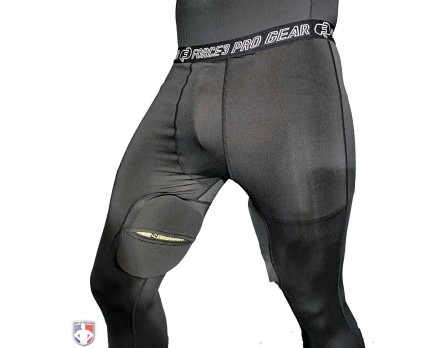 F3-TIGHTS-V2 Force3 V2 Compression Umpire Tights with Kevlar Thigh Protection Worn View Close Up