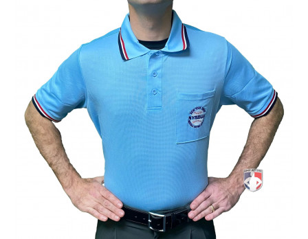 New York State Baseball Umpires Association (NYSBUA) Short Sleeve Umpire Shirt - Powder Blue with Red-White-Navy Trim