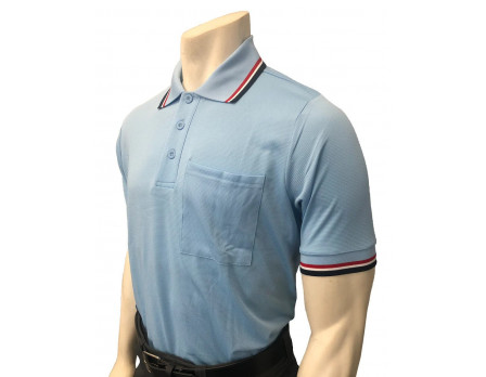 Smitty Short Sleeve Body Flex Umpire Shirt - Powder Blue with Red-White-Navy Trim