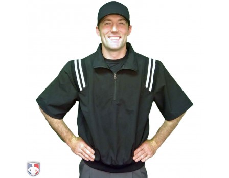 S324-BK/WT Smitty Traditional Half-Zip Short Sleeve Umpire Jacket - Black and White Worn Front View