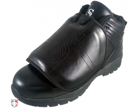 SM-PLATE Smitty All-Black Mid-Cut Umpire Plate Shoes Front Outside Angled View