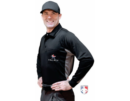 TruBlu Umpire Association (TRUBLU) Long Sleeve Major League V2 Replica Baseball Umpire Shirt - Black with Charcoal Grey