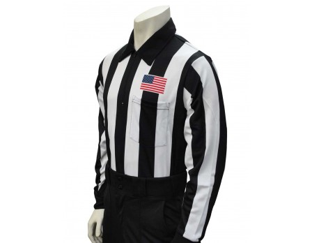 USA110-Smitty 2 1/4" Stripe Long Sleeve Football Referee Shirt with CHEST USA FLAG