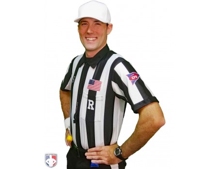USA115CFO-FLEX Smitty CFO College 2" "Body Flex" Short Sleeve Football Referee Shirt Worn Front Angled View