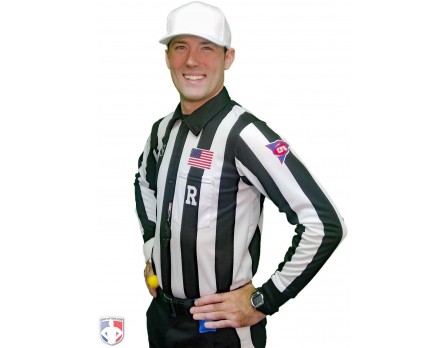 USA116CFO USA116CFO Smitty CFO College 2" Dye Sublimated Long Sleeve Football Referee Shirt Worn Front Angled View