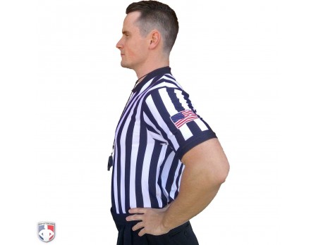 Smitty Mens V-Neck Basketball Referee Shirt with Black Side Panel & USA Flag 