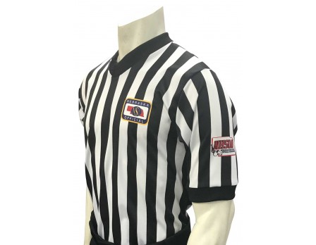 USA200NE-NHS Nebraska (NSAA-NHSOA) 1" Stripe V-Neck Men's Referee Shirt with NHSOA Logo