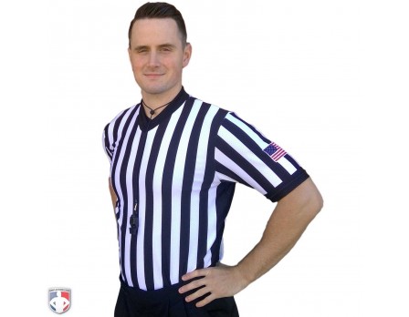 Smitty 1" Stripe Body Flex V-Neck Referee Shirt with Side Panels & USA Flag