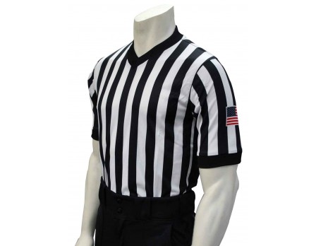 USA201 Smitty Dye Sublimated Side Panel 1" Stripe V-Neck Referee Shirt with USA FLAG Front View