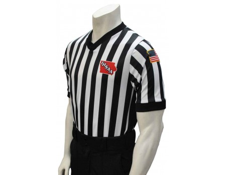 Iowa (IHSAA) 1" Stripe Body Flex Men's V-Neck Referee Shirt with Side Panels