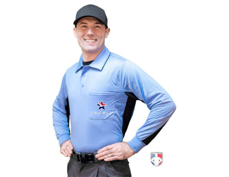 TruBlu Umpire Association (TRUBLU) Long Sleeve Major League V2 Replica Baseball Umpire Shirt - Sky Blue with Black