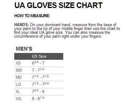 under armour glove size chart