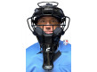 CM-TG-65 Champro Vented 6 1/2" Umpire Throat Guard Worn Front View with Mask