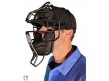 DFM-BL-MB Diamond Matte Black Big League Aluminum Umpire Mask with Leather Worn Front Angled View