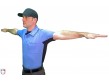 S314-SB Smitty V2 Major League Replica Umpire Shirt - Sky Blue with Black Worn Arms Up View