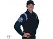 S320-NPB Smitty Traditional Half-Zip Umpire Jacket - Navy and Powder Blue Front Angled View with 4" Navy on Powder Blue on White Precision-Cut Numbers
