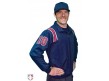 S320-N/R Smitty Traditional Half-Zip Umpire Jacket - Navy and Red Worn Front Angled View with Numbers