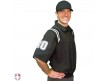 S324-BK/WT Smitty Traditional Half-Zip Short Sleeve Umpire Jacket - Black and White Worn Front Angled View with 4" White on Black on White Precision-Cut Numbers