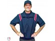 S324-N/R Smitty Traditional Half-Zip Short Sleeve Umpire Jacket - Navy with Red and White Worn Front View