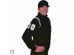 S330-BK/WHT Smitty Major League Style Fleece Lined Umpire Jacket - Black and White Front Angled View with 4" White on Black on White Precision-Cut Numbers