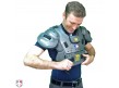 TMMT717-N New Balance Challenger Mock Neck Short Sleeve Compression Shirt Navy Worn Putting on Umpire Chest Protector