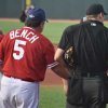 Johnny Bench and Umpire Brandon Lawson