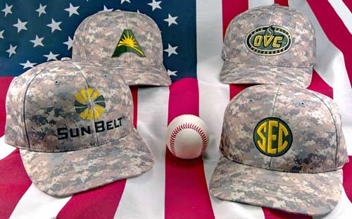 NCAA Camo Umpire Caps with USA Flag Background